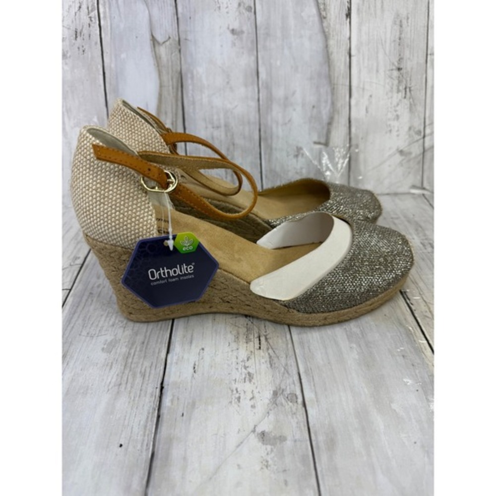 Sonoma Goods For Life Gooseberry Gold Glitter Espadrille Wedge Sandals 8.5 NEW